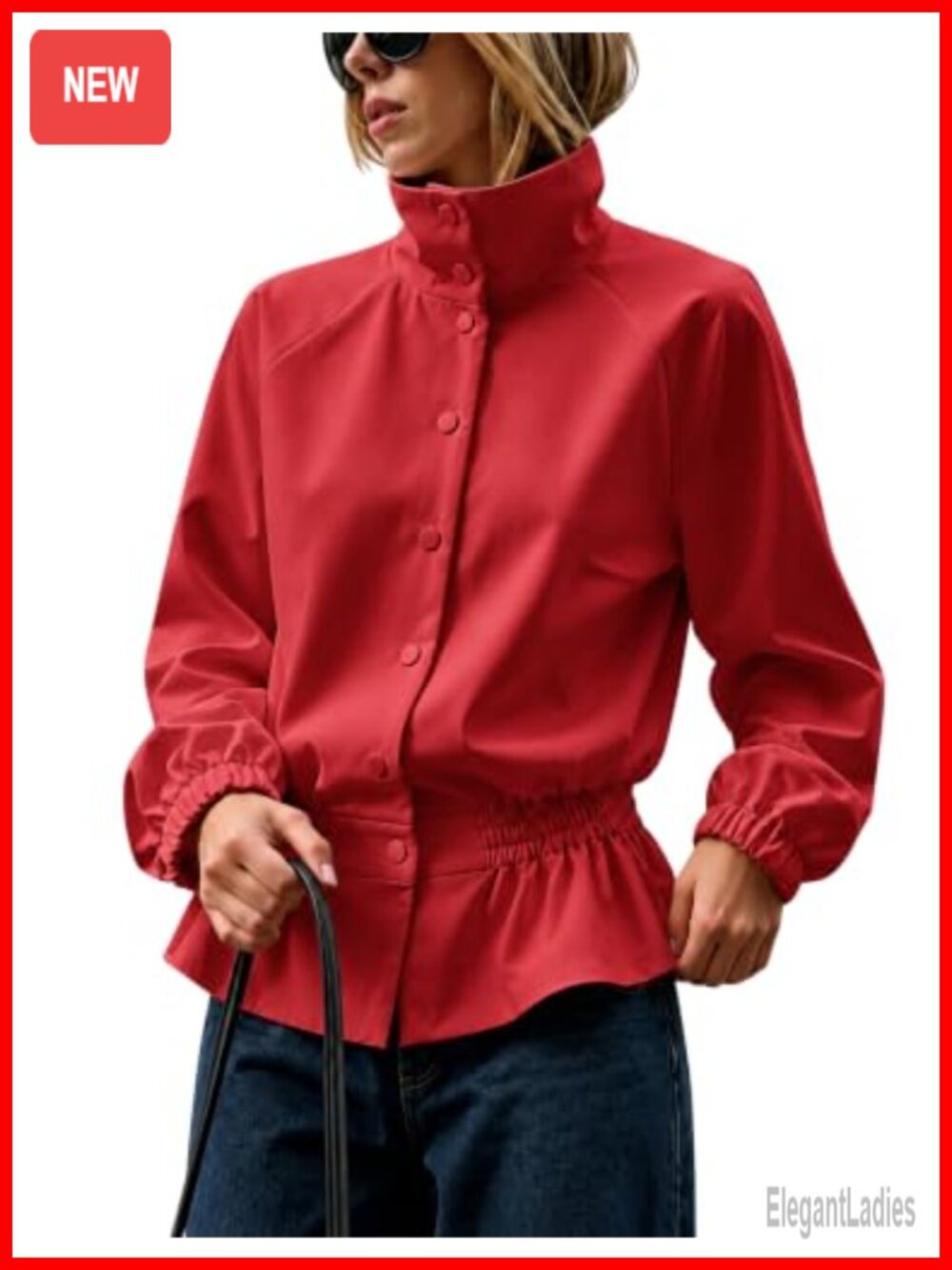 Women's Lightweight Zip-Up Funnel Neck Peplum Jacket